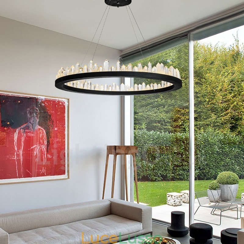 Lampada a sospensione in cristallo, design raffinato a cerchio