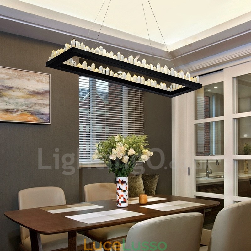Lampada a sospensione in cristallo rettangolare dal design più recente
