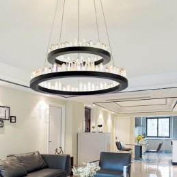 Lampada a sospensione moderna in cristallo a doppio cerchio