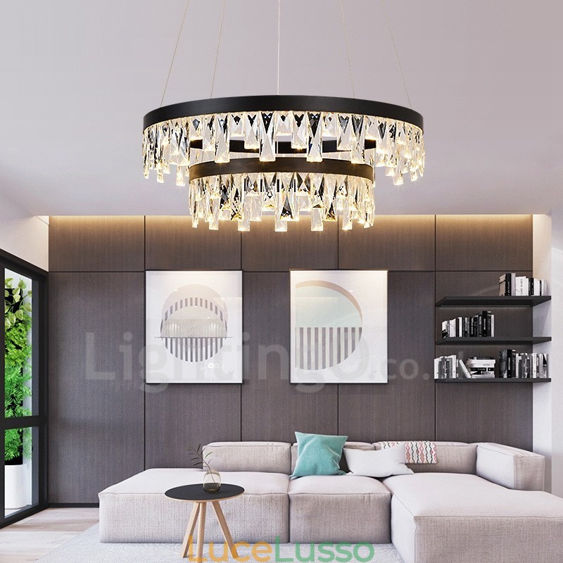 Lampada a sospensione in cristallo dal design moderno a cerchio