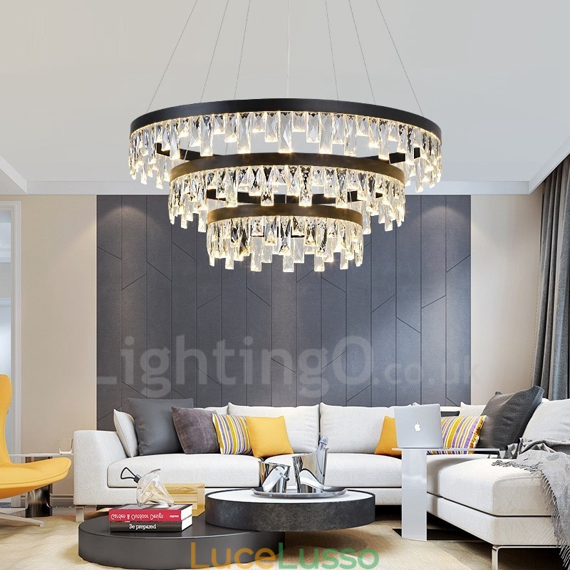 Lampada a sospensione in cristallo dal design moderno a cerchio