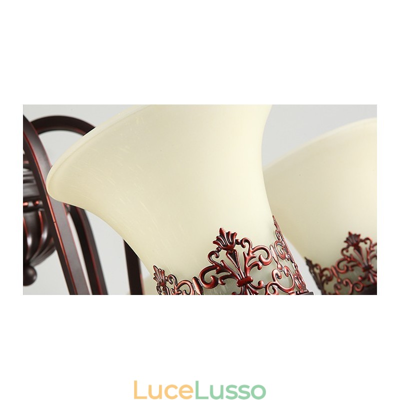 Lampadario in metallo con 24 luci, soffitto alto, stile vintage, stile country, con paralumi in vetro, soffitto alto