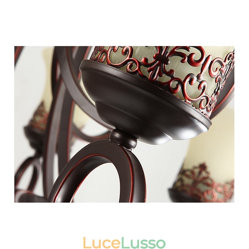Lampadario in metallo con 24 luci, soffitto alto, stile vintage, stile country, con paralumi in vetro, soffitto alto
