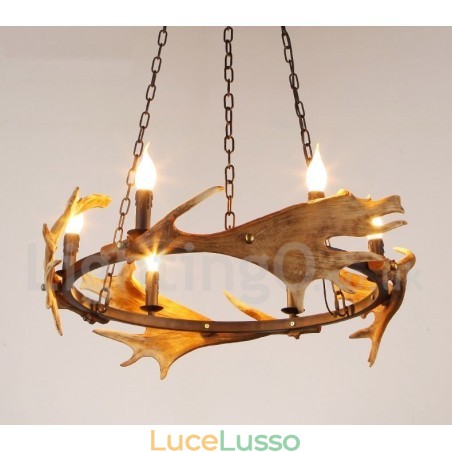 Lampadario rustico a forma di corna di cervo a 6 luci Lampadario rustico a forma di corna di cervo a 6 luci