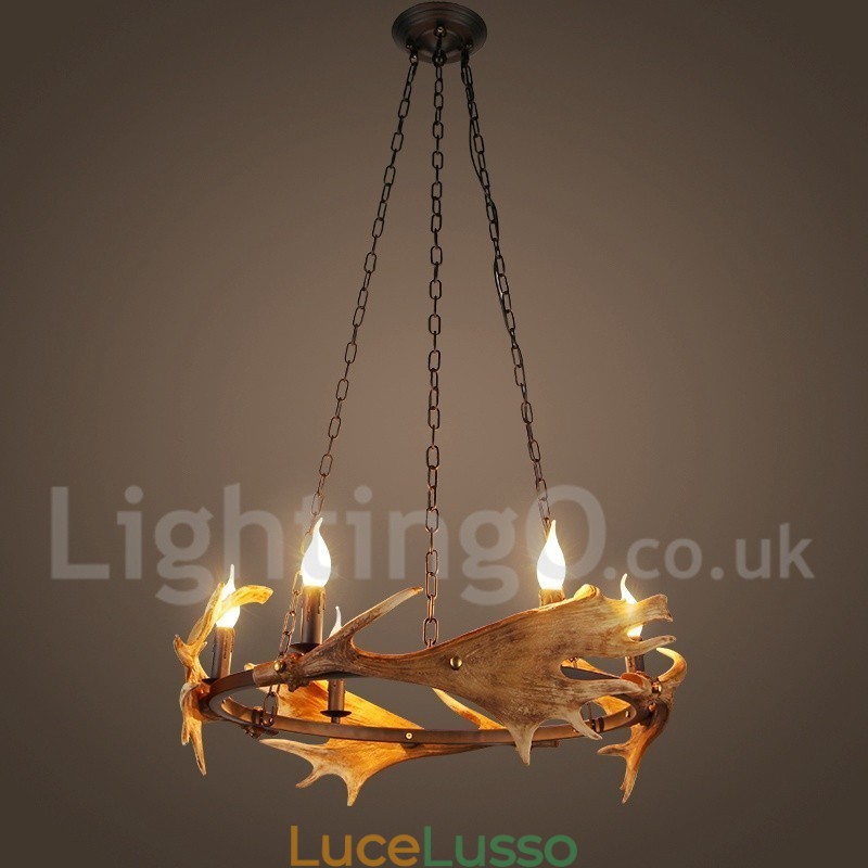 Lampadario rustico a forma di corna di cervo a 6 luci