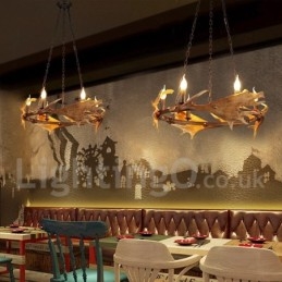 Lampadario rustico a forma di corna di cervo a 6 luci