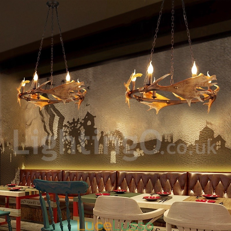 Lampadario rustico a forma di corna di cervo a 6 luci