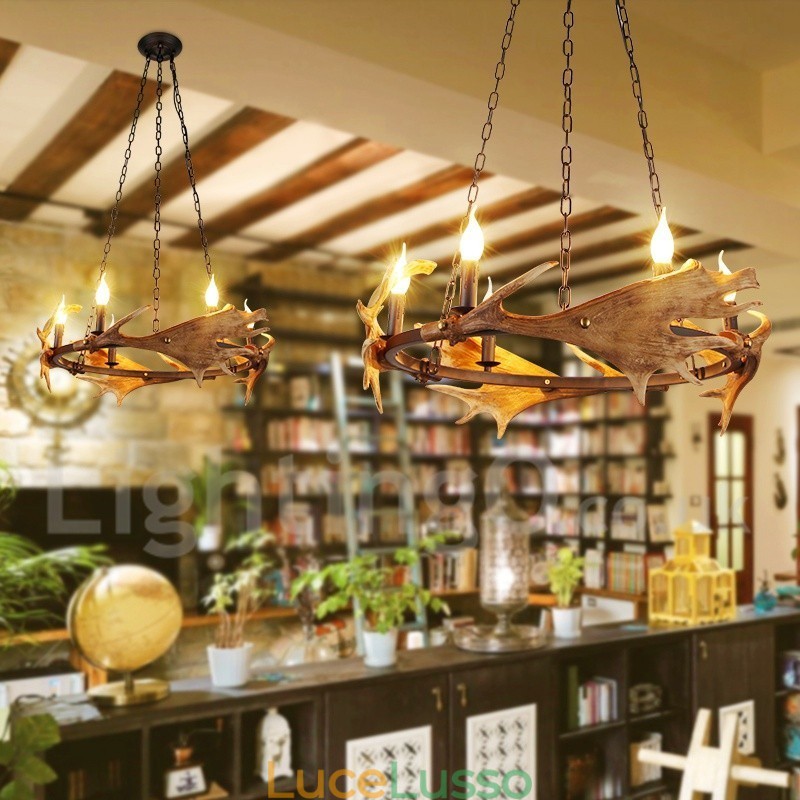 Lampadario rustico a forma di corna di cervo a 6 luci