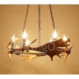 Lampadario rustico a forma di corna di cervo a 6 luci