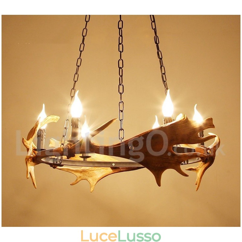 Lampadario rustico a forma di corna di cervo a 6 luci