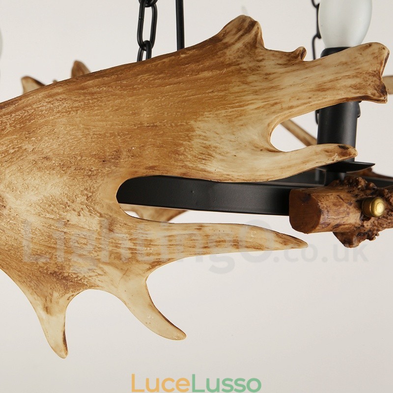 Lampadario rustico a forma di corna di cervo a 6 luci