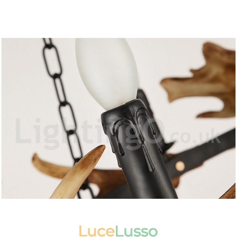 Lampadario rustico a forma di corna di cervo a 6 luci