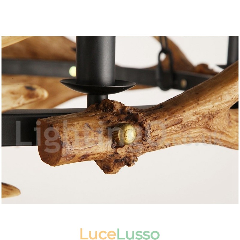 Lampadario rustico a forma di corna di cervo a 6 luci