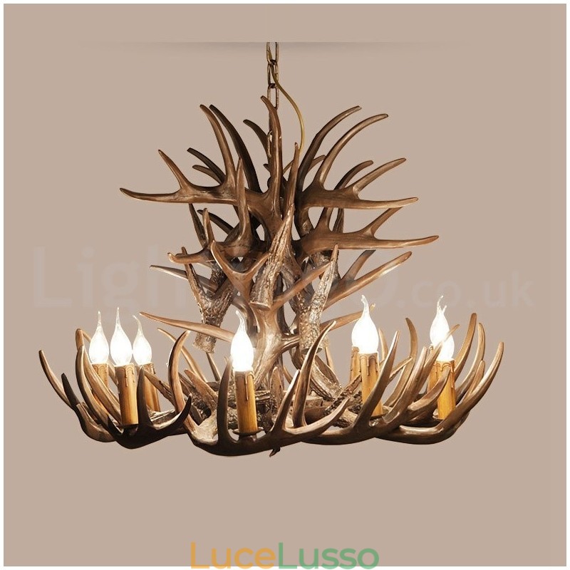 Lampadario retrò in corna di cervo artistico rustico a 9 luci