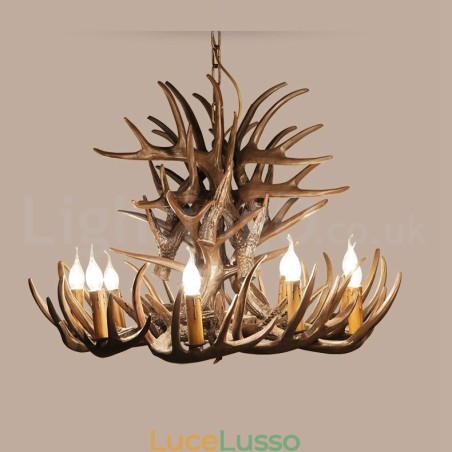 Lampadario retrò in corna di cervo artistico rustico a 9 luci Lampadario retrò in corna di cervo artistico rustico a 9 luci