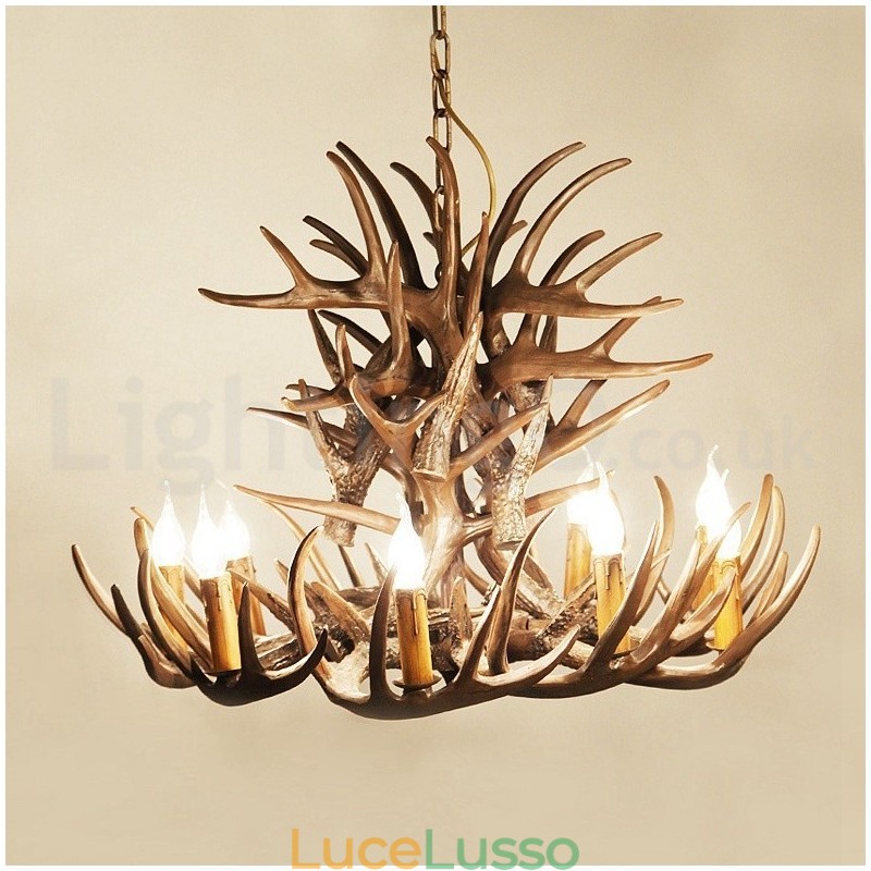 Lampadario retrò in corna di cervo artistico rustico a 9 luci