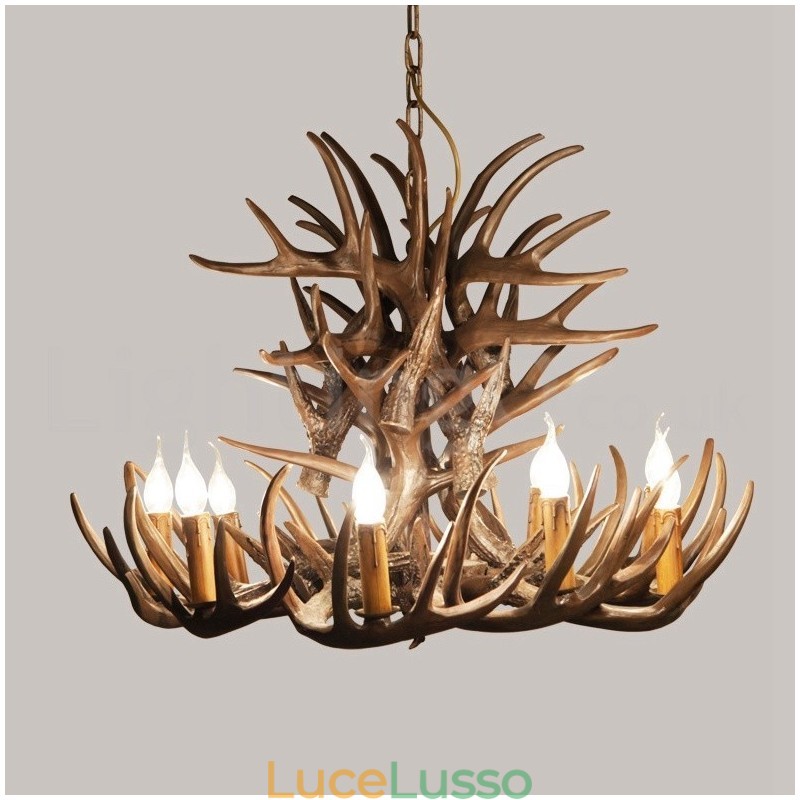 Lampadario retrò in corna di cervo artistico rustico a 9 luci