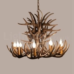 Lampadario retrò in corna di cervo artistico rustico a 9 luci