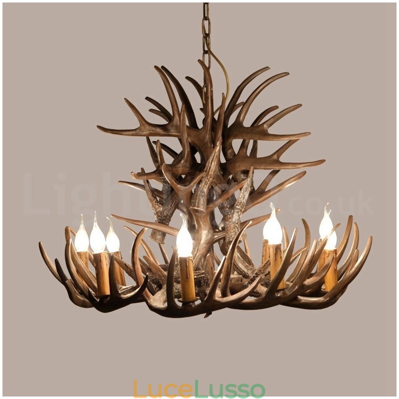 Lampadario retrò in corna di cervo artistico rustico a 9 luci