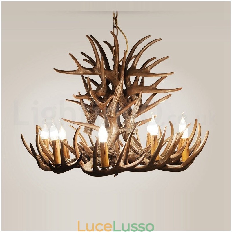 Lampadario retrò in corna di cervo artistico rustico a 9 luci