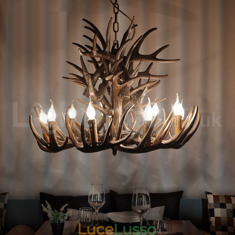 Lampadario retrò in corna di cervo artistico rustico a 9 luci