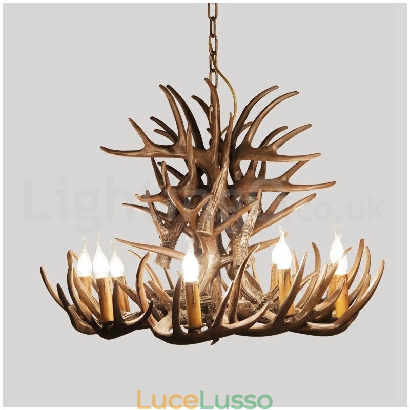 Lampadario retrò in corna di cervo artistico rustico a 9 luci