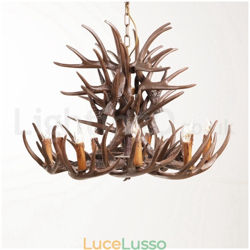 Lampadario retrò in corna di cervo artistico rustico a 9 luci