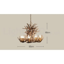 Lampadario retrò in corna di cervo artistico rustico a 9 luci