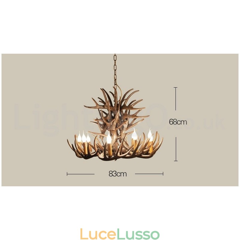 Lampadario retrò in corna di cervo artistico rustico a 9 luci