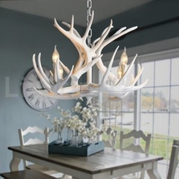 Lampadario rustico artistico retrò a 4 luci in corna di cervo bianco