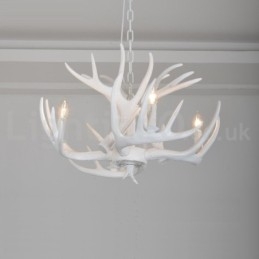 Lampadario rustico artistico retrò a 4 luci in corna di cervo bianco