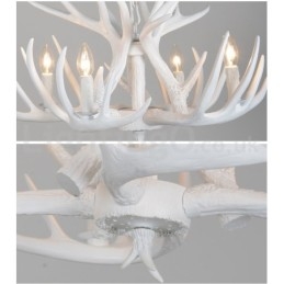 Lampadario rustico artistico retrò a 4 luci in corna di cervo bianco