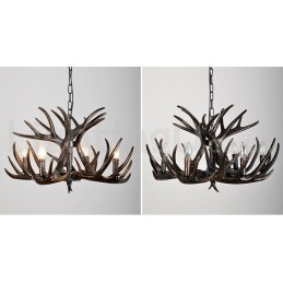 Lampadario rustico artistico retrò a 4 luci con sfumatura nera in corna di cervo