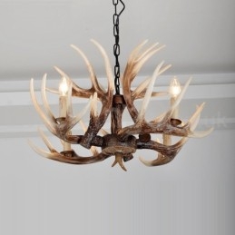 Lampadario antico retrò artistico rustico a 4 luci con corna di cervo