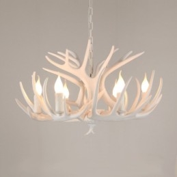 Lampadario rustico artistico retrò in corna di cervo bianco a 6 luci