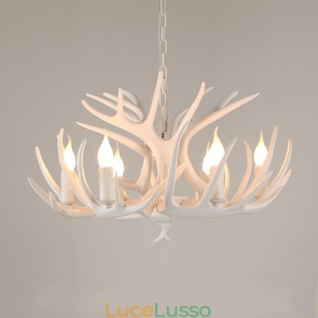 Lampadario rustico artistico retrò in corna di cervo bianco a 6 luci Lampadario rustico artistico retrò in corna di cervo bianco a 6 luci