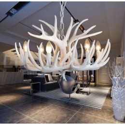 Lampadario rustico artistico retrò in corna di cervo bianco a 6 luci