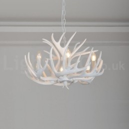 Lampadario rustico artistico retrò in corna di cervo bianco a 6 luci