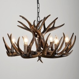 Lampadario rustico artistico retrò in corna di cervo nero a 6 luci