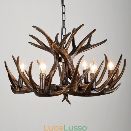 Lampadario rustico artistico retrò in corna di cervo nero a 6 luci Lampadario rustico artistico retrò in corna di cervo nero a 6 luci