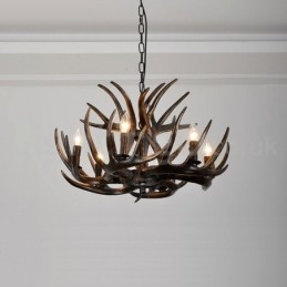 Lampadario rustico artistico retrò in corna di cervo nero a 6 luci