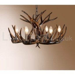 Lampadario rustico artistico retrò in corna di cervo nero a 6 luci