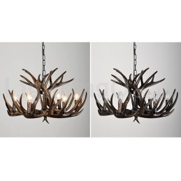Lampadario rustico artistico retrò in corna di cervo nero a 6 luci