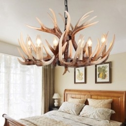 Lampadario vintage retrò in corna di cervo artistico rustico a 6 luci