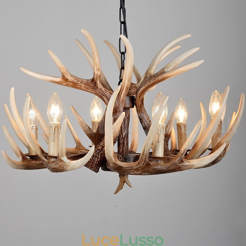 Lampadario vintage retrò in corna di cervo artistico rustico a 6 luci