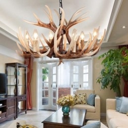 Lampadario vintage retrò in corna di cervo artistico rustico a 6 luci