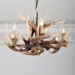 Lampadario vintage retrò in corna di cervo artistico rustico a 6 luci
