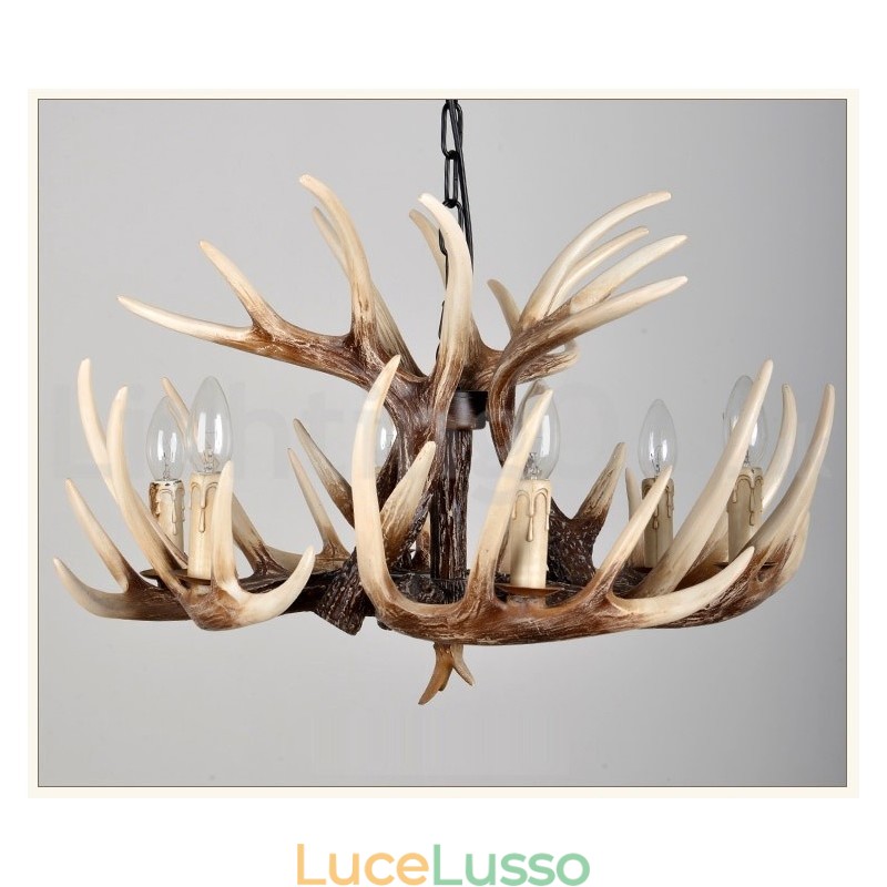 Lampadario vintage retrò in corna di cervo artistico rustico a 6 luci
