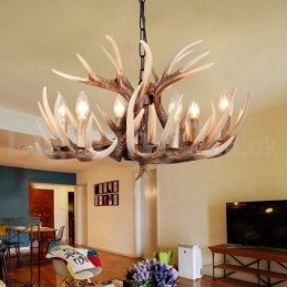 Lampadario vintage retrò in corna di cervo artistico rustico a 6 luci