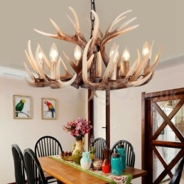 Lampadario vintage retrò in corna di cervo artistico rustico a 6 luci